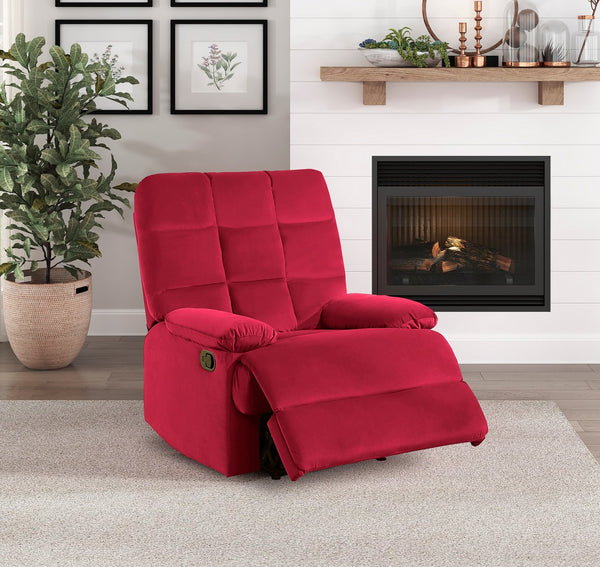 English Elm Reclining Chair with Velvet Upholstery, Square Tufted Back, Pillowtop Arms & Smooth Manual Recline Red 32.5 L x 32.5 W x 26 H B011P182496