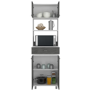 English Elm Caribe Microwave Cabinet - Stylish White & Smokey Oak Design With Ample Storage For Your Kitchen B200S00035
