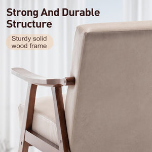 English Elm Mid-century Modern Wingback Accent Chair Solid Rubberwood Frame Tech Cloth Upholstery Light Camel W2200P151522