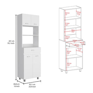 English Elm Caribe Microwave Cabinet With Storage, Double Doors, Shelf & Drawer – Stylish White Space Saver B070S00036