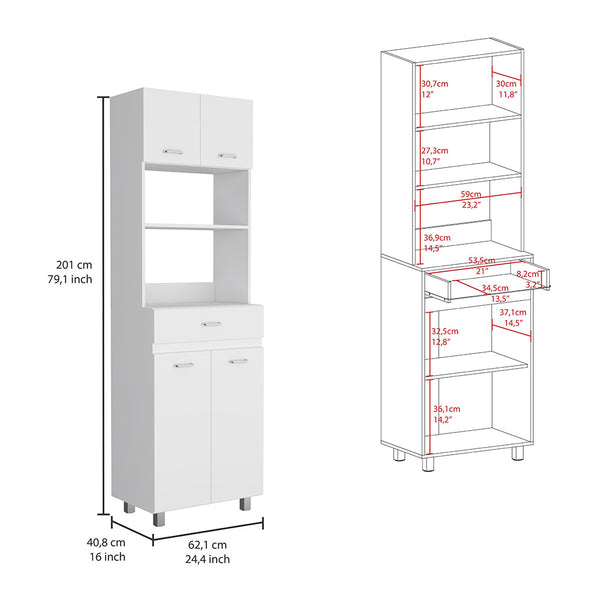 English Elm Caribe Microwave Cabinet With Storage, Double Doors, Shelf & Drawer – Stylish White Space Saver B070S00036