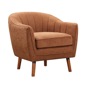 English Elm Mid-Century Curved Channel-Tufted Accent Chair with Textured Chenille Upholstery and Wood Legs, Stylish Living Room Seat Rust 29.75 L x 26.5 W x 24.5 H B011P182509