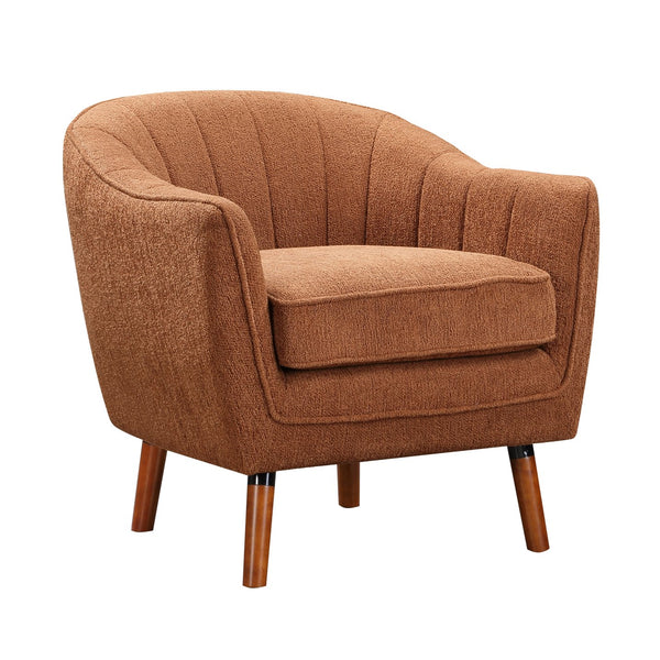 English Elm Mid-Century Curved Channel-Tufted Accent Chair with Textured Chenille Upholstery and Wood Legs, Stylish Living Room Seat Rust 29.75 L x 26.5 W x 24.5 H B011P182509