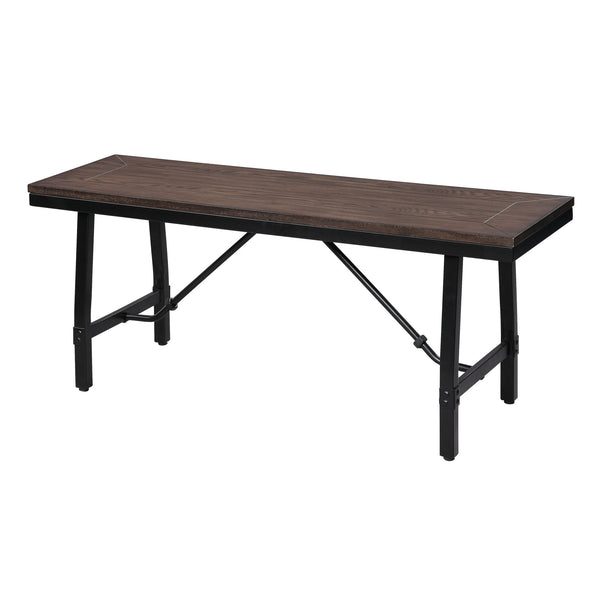 English Elm Oak Industrial Oak and Black Rectangle Bench with Metal Legs, Crossbar Support, Durable Seating for Entryway, Dining B062P181294
