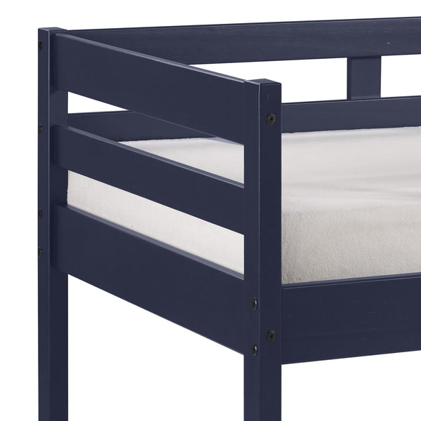 English Elm Navy Twin Loft Bed with Reversible Ladder, Space-Saving Wood Frame, Safety Guardrail for Kids Ages 6+ B062P181276