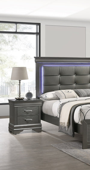 English Elm Modern Grey Curved Transitional Nightstand with 2 Spacious Drawers, Sleek Handles, 21" x 16" x 24" H B011P182672