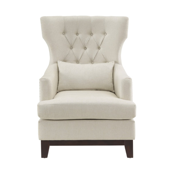 English Elm Button Tufted Wingback Accent Chair Nailhead Trim Woven Fabric Traditional Living Room B011P182649