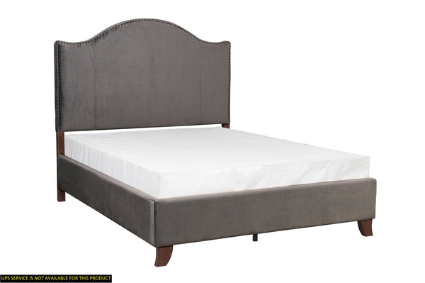 English Elm Modern Carlow Queen Bed Velvet Upholstered Camelback Headboard with Nailhead Trim and Solid Wood Frame Gray 85.25 L x 12.75 W x 11 H B011S00881