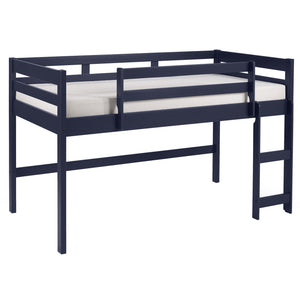 English Elm Navy Twin Loft Bed with Reversible Ladder, Space-Saving Wood Frame, Safety Guardrail for Kids Ages 6+ B062P181276