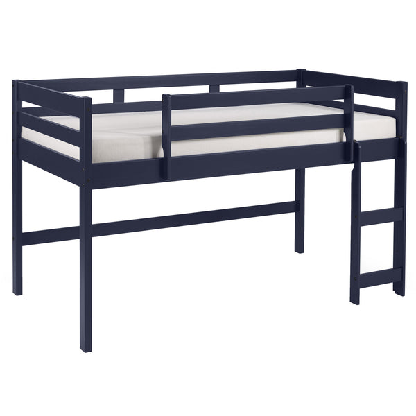 English Elm Navy Twin Loft Bed with Reversible Ladder, Space-Saving Wood Frame, Safety Guardrail for Kids Ages 6+ B062P181276