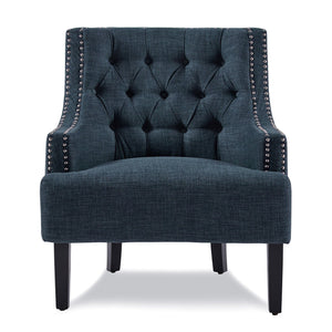 English Elm Modern Tufted Back Accent Chair with Antique Walnut Solid Wood Frame and Padded Contoured Seat Indigo 29.75 L x 30.25 W x 27 H B011P182653
