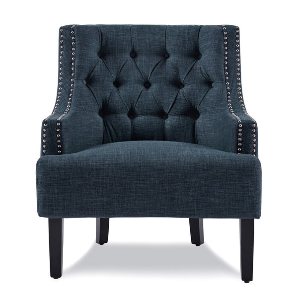 English Elm Modern Tufted Back Accent Chair with Antique Walnut Solid Wood Frame and Padded Contoured Seat Indigo 29.75 L x 30.25 W x 27 H B011P182653
