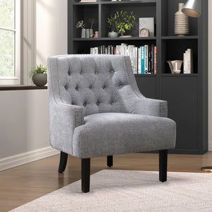 English Elm Modern Tufted Back Accent Chair with Antique Walnut Solid Wood Frame and Padded Contoured Seat Gray 29.75 L x 30.25 W x 27 H B011P182660