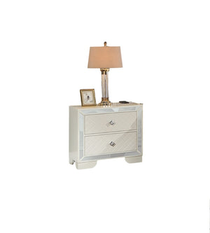 English Elm Classic Luxury Look Nightstand with Wireless Charging, Mirrored Frame, Diamond Drawer Design, Spacious Storage Cream 21 L x 31 W x 32 H B011P182673