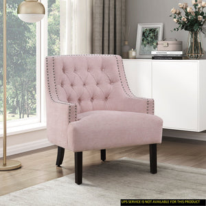 English Elm Modern Tufted Back Accent Chair with Antique Walnut Solid Wood Frame and Padded Contoured Seat Pink 29.75 L x 30.25 W x 27 H B011P182661