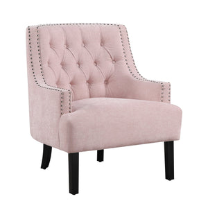 English Elm Modern Tufted Back Accent Chair with Antique Walnut Solid Wood Frame and Padded Contoured Seat Pink 29.75 L x 30.25 W x 27 H B011P182661