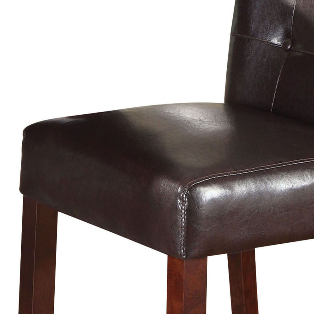 English Elm Espresso Counter Height Stools Set of 2 — Button-Tufted Faux Leather Seats with Walnut Tapered Legs B062P181290