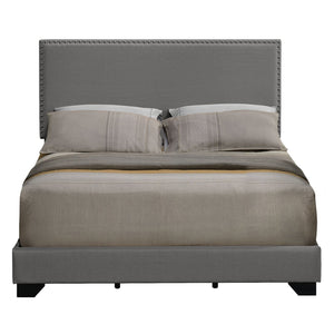 English Elm Light Light Grey Queen Panel Bed Plush Upholstered Headboard with Nailhead Trim, Sturdy Wood Legs, Cozy Retreat for Restful Nights B062P181284