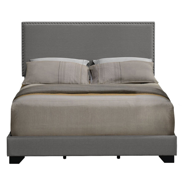 English Elm Light Light Grey Queen Panel Bed Plush Upholstered Headboard with Nailhead Trim, Sturdy Wood Legs, Cozy Retreat for Restful Nights B062P181284