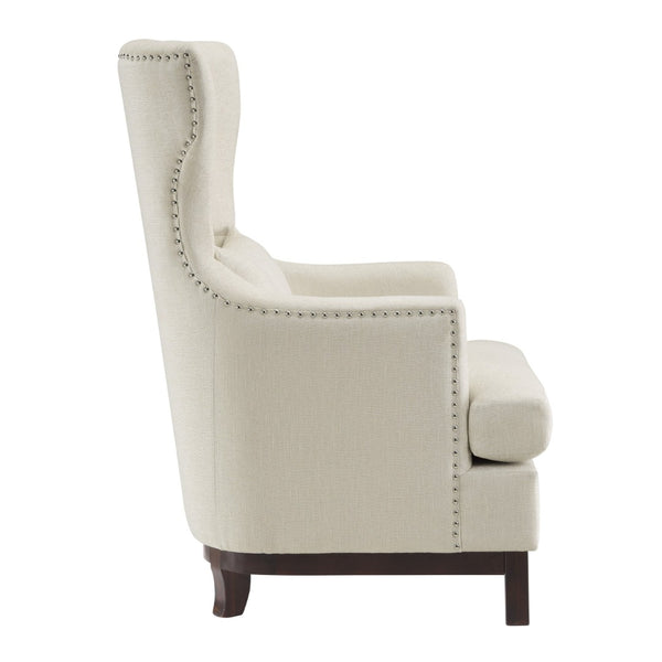 English Elm Button Tufted Wingback Accent Chair Nailhead Trim Woven Fabric Traditional Living Room B011P182649