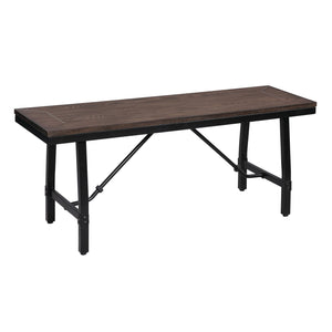English Elm Oak Industrial Oak and Black Rectangle Bench with Metal Legs, Crossbar Support, Durable Seating for Entryway, Dining B062P181294