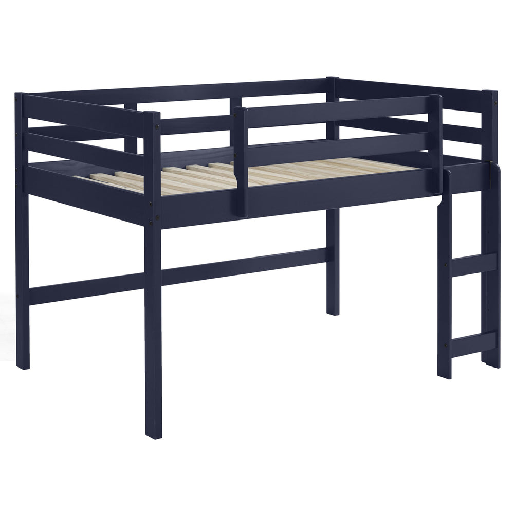 English Elm Navy Twin Loft Bed with Reversible Ladder, Space-Saving Wood Frame, Safety Guardrail for Kids Ages 6+ B062P181276