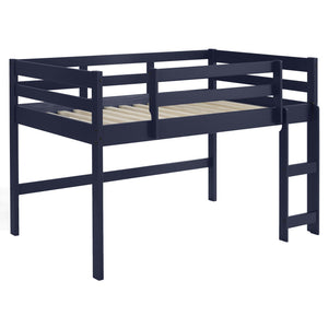 English Elm Navy Twin Loft Bed with Reversible Ladder, Space-Saving Wood Frame, Safety Guardrail for Kids Ages 6+ B062P181276