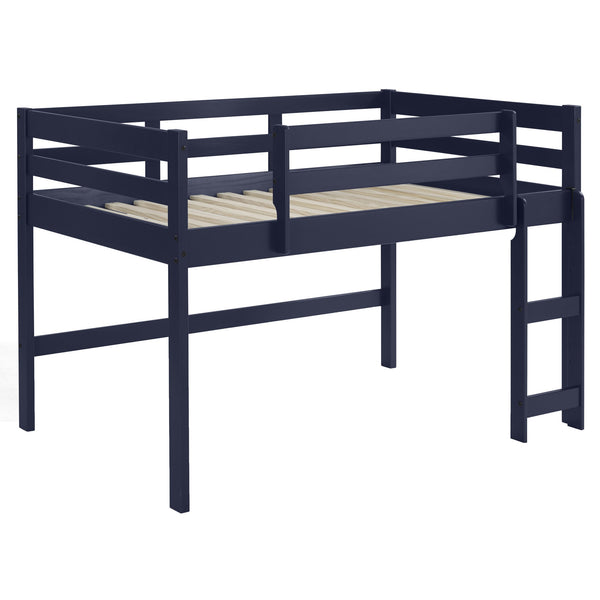 English Elm Navy Twin Loft Bed with Reversible Ladder, Space-Saving Wood Frame, Safety Guardrail for Kids Ages 6+ B062P181276