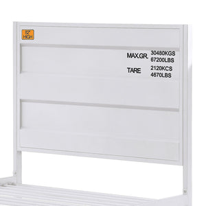 English Elm White Cargo Container Platform Bed Full Metal Frame Industrial Minimalist Design No Box Spring Needed, Sleek White Finish, Recessed Panels, B062P181286