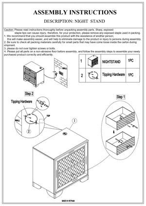 English Elm Classic Luxury Look Nightstand with Wireless Charging, Mirrored Frame, Diamond Drawer Design, Spacious Storage Cream 21 L x 31 W x 32 H B011P182673