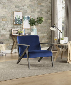 English Elm Retro Coriana Velvet Accent Chair in Navy with Antique Gray Rubberwood Frame — Modern Retro Charm, Plush Seating B011P182643