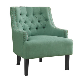 English Elm Modern Tufted Back Accent Chair with Antique Walnut Solid Wood Frame and Padded Contoured Seat Teal 29.75 L x 30.25 W x 27 H B011P182655