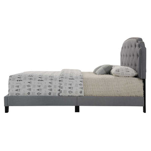 English Elm Grey Upholstered Queen Bed with Arched Headboard, Nailhead Trim, Soft Grey Fabric for Elegant Bedrooms B062P181281
