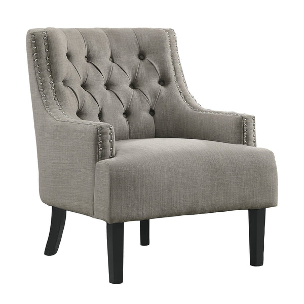 English Elm Modern Tufted Back Accent Chair with Antique Walnut Solid Wood Frame and Padded Contoured Seat taupe 29.75 L x 30.25 W x 27 H B011P182656