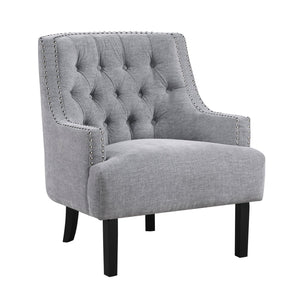 English Elm Modern Tufted Back Accent Chair with Antique Walnut Solid Wood Frame and Padded Contoured Seat Gray 29.75 L x 30.25 W x 27 H B011P182660
