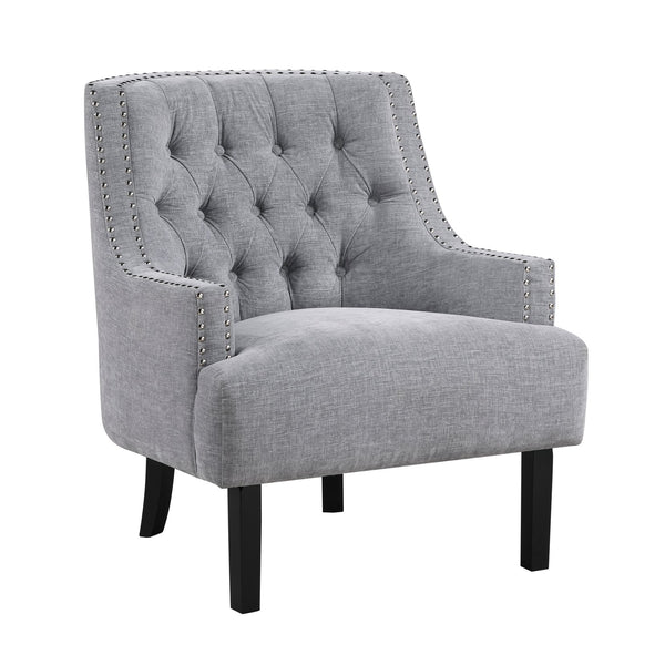 English Elm Modern Tufted Back Accent Chair with Antique Walnut Solid Wood Frame and Padded Contoured Seat Gray 29.75 L x 30.25 W x 27 H B011P182660
