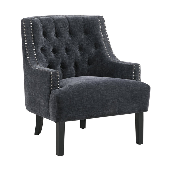 English Elm Modern Tufted Back Accent Chair with Antique Walnut Solid Wood Frame and Padded Contoured Seat Black 29.75 L x 30.25 W x 27 H B011P182658