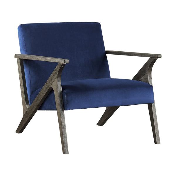 English Elm Retro Coriana Velvet Accent Chair in Navy with Antique Gray Rubberwood Frame — Modern Retro Charm, Plush Seating B011P182643