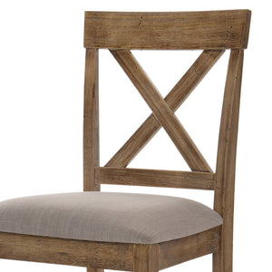 English Elm Tan Linen Counter Height Stool Set with Cross Back and Weathered Oak Legs—Durable Elegant Seating for Kitchens Beige+Brown B062P181292