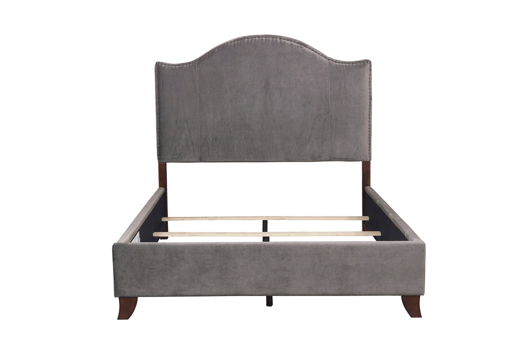 English Elm Modern Carlow Queen Bed Velvet Upholstered Camelback Headboard with Nailhead Trim and Solid Wood Frame Gray 85.25 L x 12.75 W x 11 H B011S00881