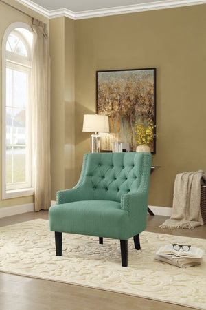English Elm Modern Tufted Back Accent Chair with Antique Walnut Solid Wood Frame and Padded Contoured Seat Teal 29.75 L x 30.25 W x 27 H B011P182655