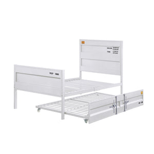 English Elm White Cargo Container Platform Bed Full Metal Frame Industrial Minimalist Design No Box Spring Needed, Sleek White Finish, Recessed Panels, B062P181286