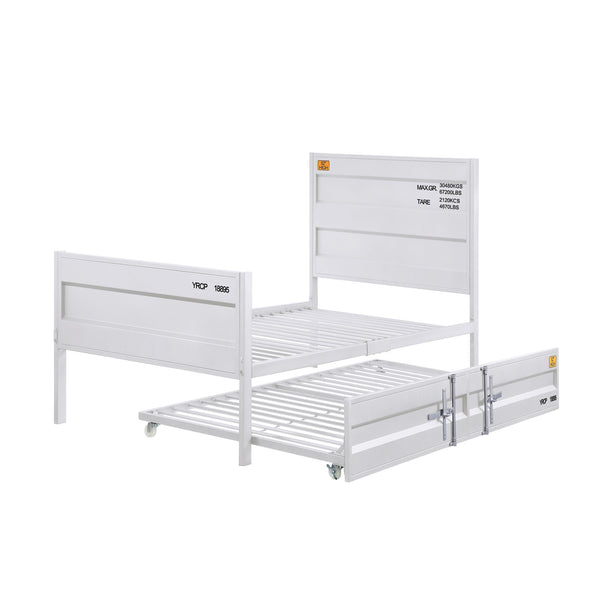 English Elm White Cargo Container Platform Bed Full Metal Frame Industrial Minimalist Design No Box Spring Needed, Sleek White Finish, Recessed Panels, B062P181286