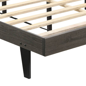 English Elm Brown Upholstered Queen Bed with Weathered Grey Frame, Rustic Platform Design, 12-Slat Support for Cooler Sleep B062P181288