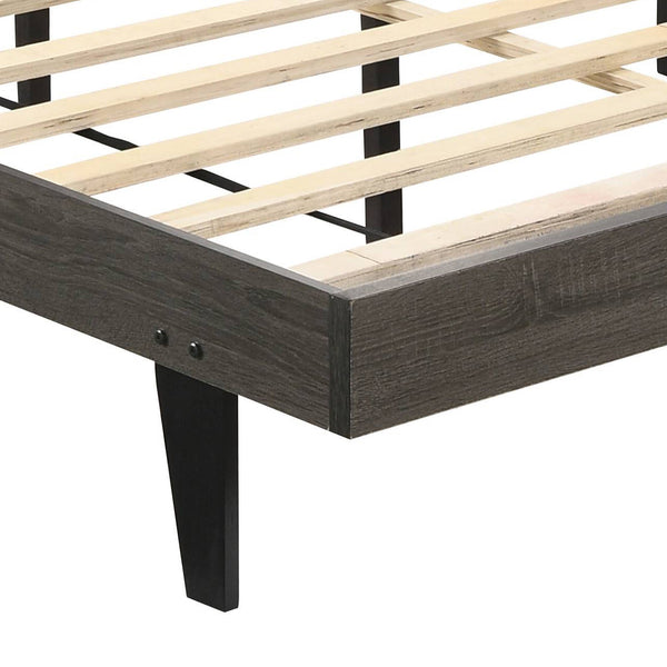 English Elm Brown Upholstered Queen Bed with Weathered Grey Frame, Rustic Platform Design, 12-Slat Support for Cooler Sleep B062P181288