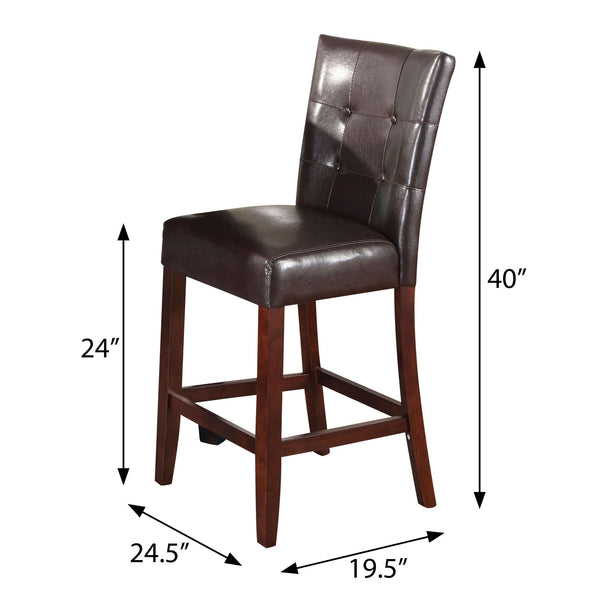 English Elm Espresso Counter Height Stools Set of 2 — Button-Tufted Faux Leather Seats with Walnut Tapered Legs B062P181290