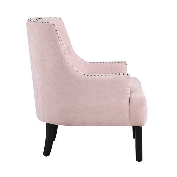 English Elm Modern Tufted Back Accent Chair with Antique Walnut Solid Wood Frame and Padded Contoured Seat Pink 29.75 L x 30.25 W x 27 H B011P182661