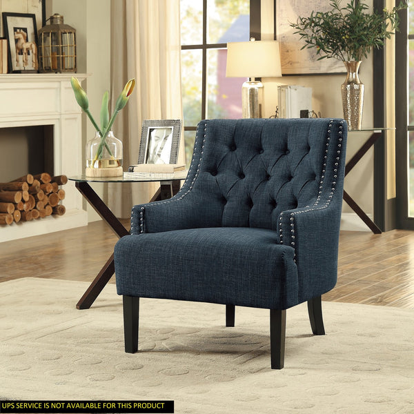 English Elm Modern Tufted Back Accent Chair with Antique Walnut Solid Wood Frame and Padded Contoured Seat Indigo 29.75 L x 30.25 W x 27 H B011P182653