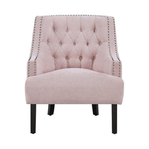 English Elm Modern Tufted Back Accent Chair with Antique Walnut Solid Wood Frame and Padded Contoured Seat Pink 29.75 L x 30.25 W x 27 H B011P182661