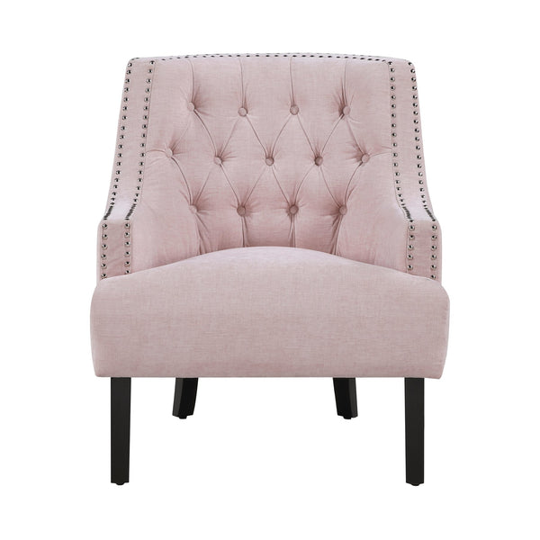 English Elm Modern Tufted Back Accent Chair with Antique Walnut Solid Wood Frame and Padded Contoured Seat Pink 29.75 L x 30.25 W x 27 H B011P182661